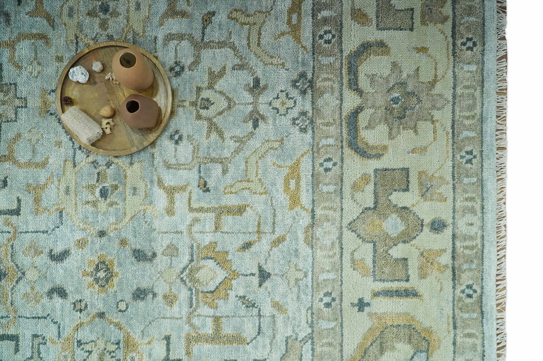 Blue and Beige Hand Knotted Traditional Oriental Oushak 8x10 wool area Rug