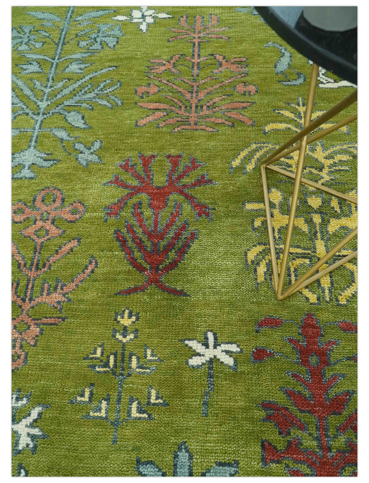 Tree Green, Silver, Maroon Hand Knotted 8x10 wool Area Rug