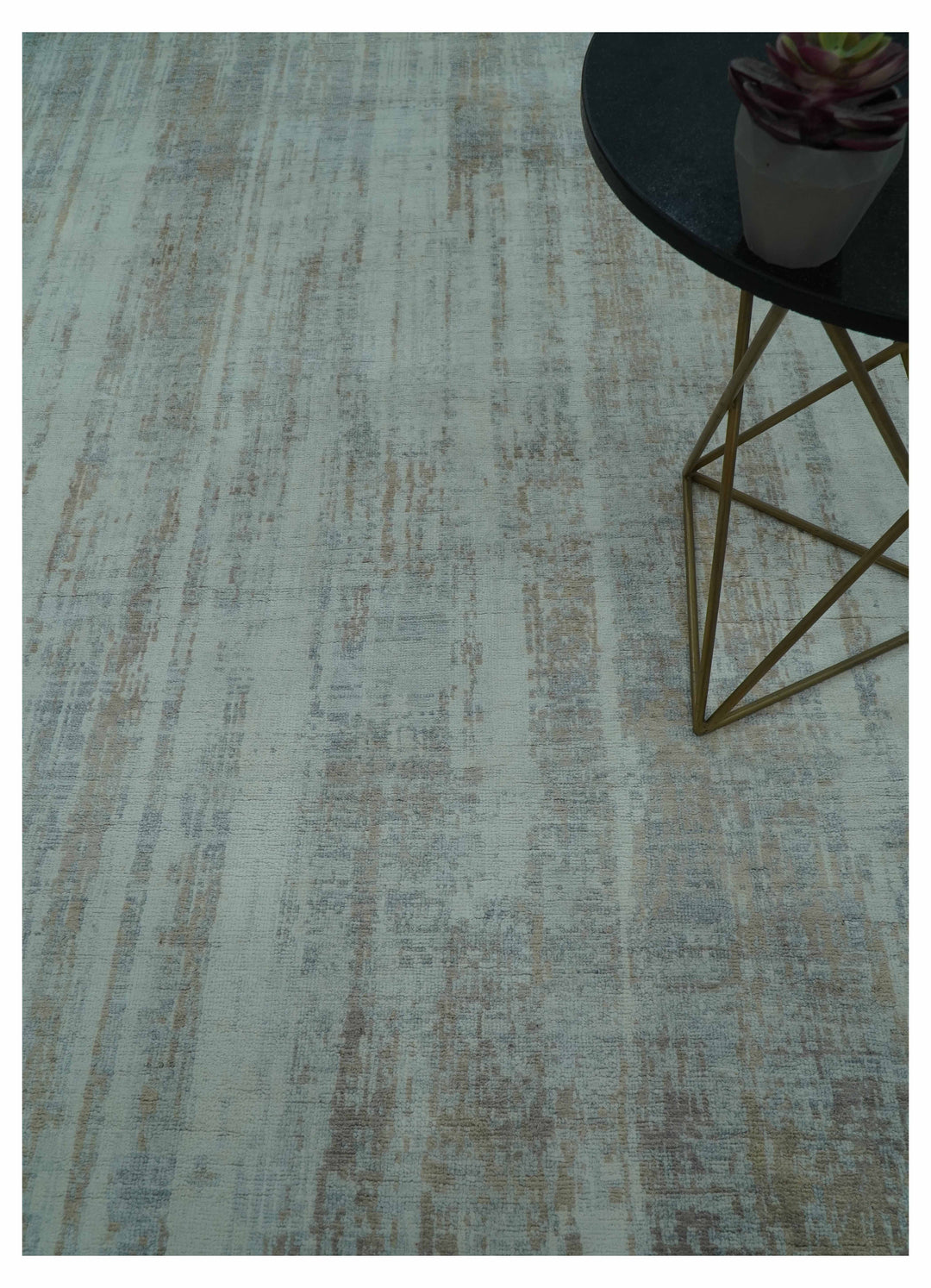 Modern Abstract Design Gray And Blue 8x10 Hand Knotted Bamboo Silk Area Rug