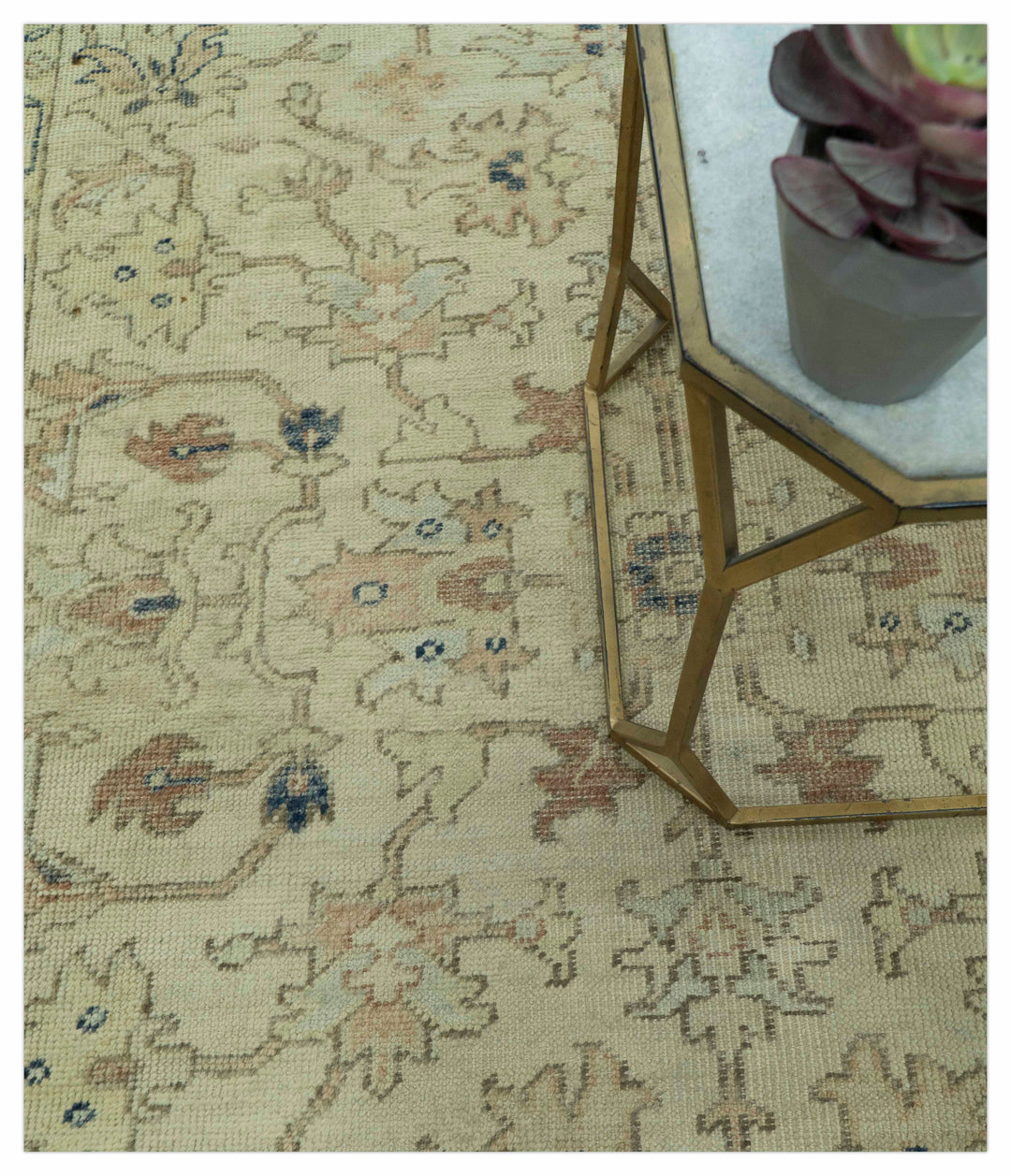 Heriz Traditional Design Beige And Blue 5.6x8 Hand Knotted Wool Area Rug