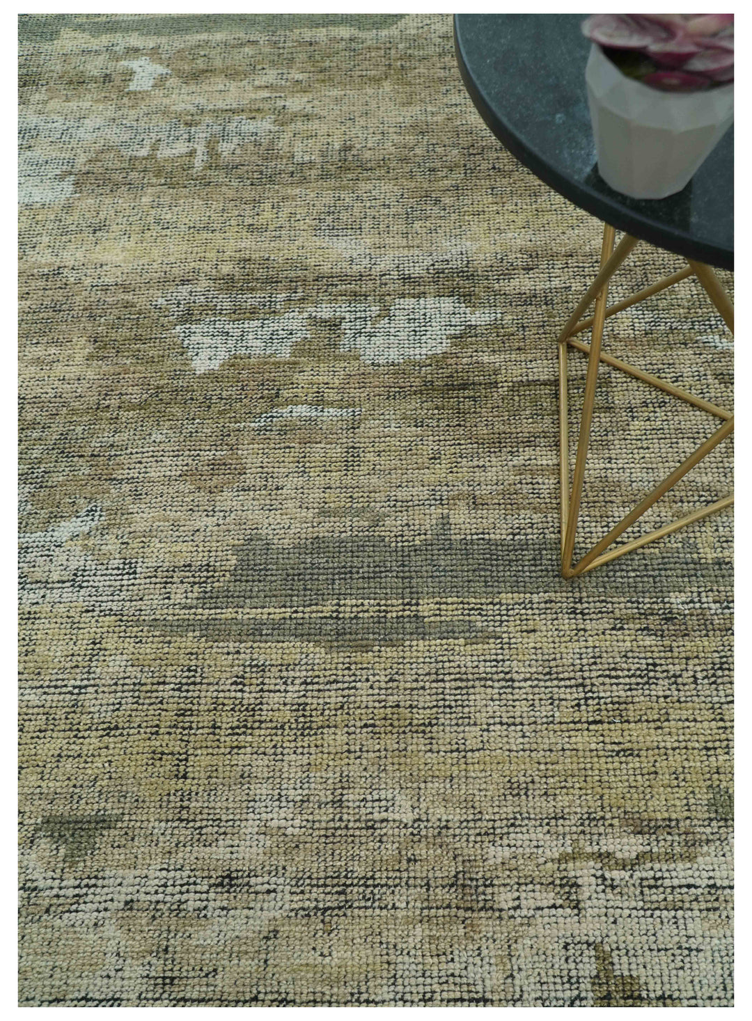 Brown And Silver Abstract Design Hand Knotted Custom Made wool rug