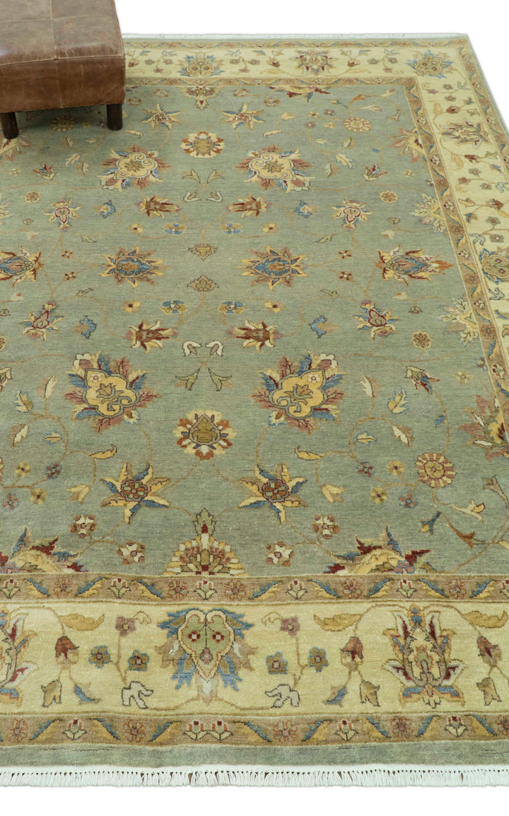 Traditional Oushak Design Green, Blue And Rust 6.5x8 Hand Knotted wool rug