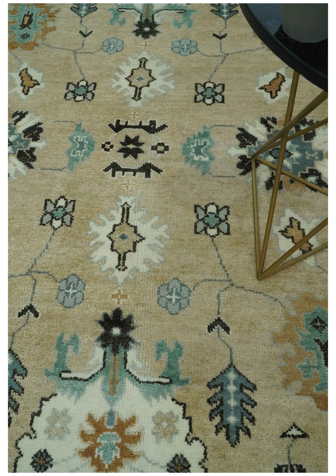 Hand knotted Peach, Ivory and Gray 8x10 Oriental Oushak wool area rug