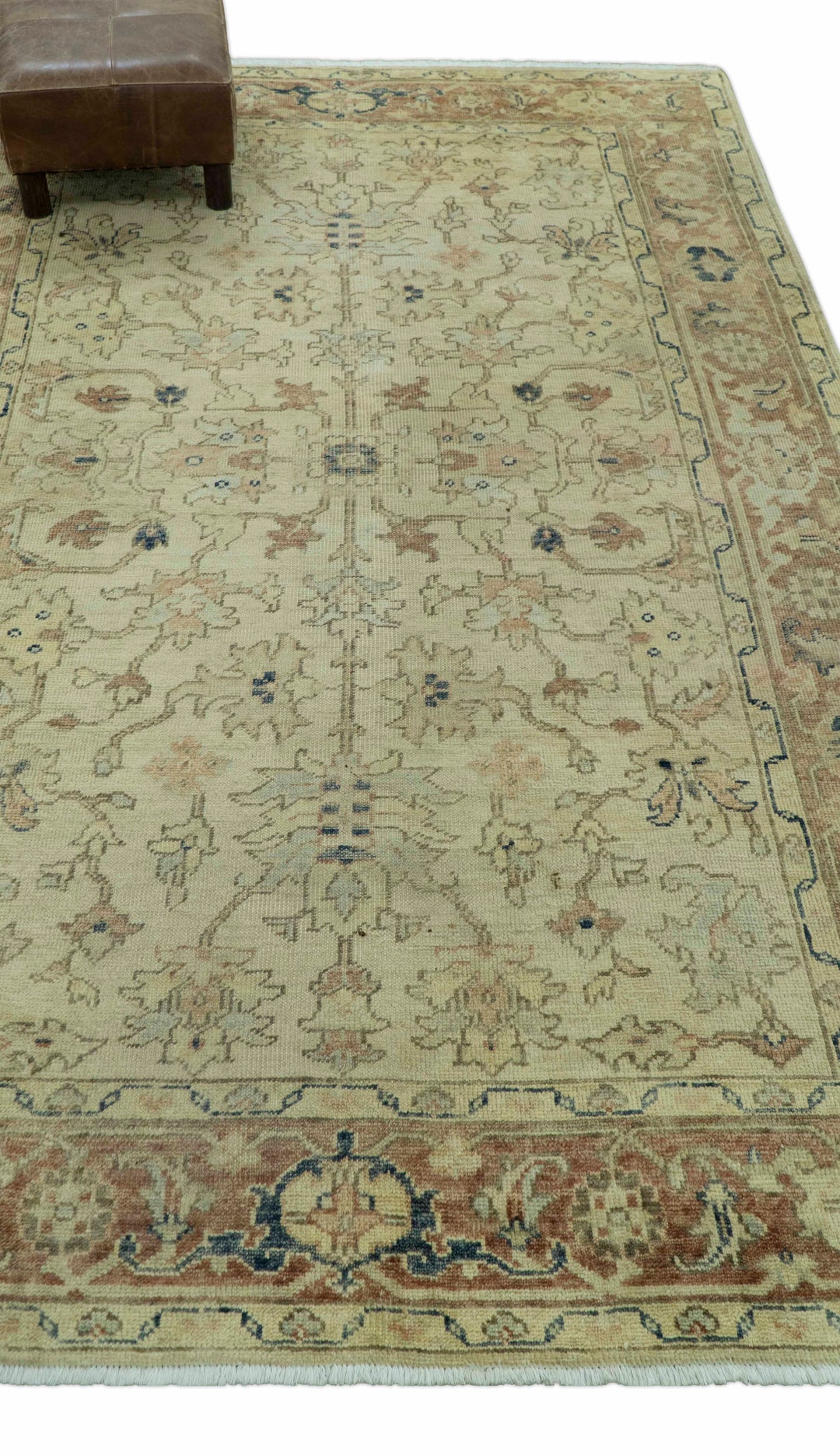 Heriz Traditional Design Beige And Blue 5.6x8 Hand Knotted Wool Area Rug