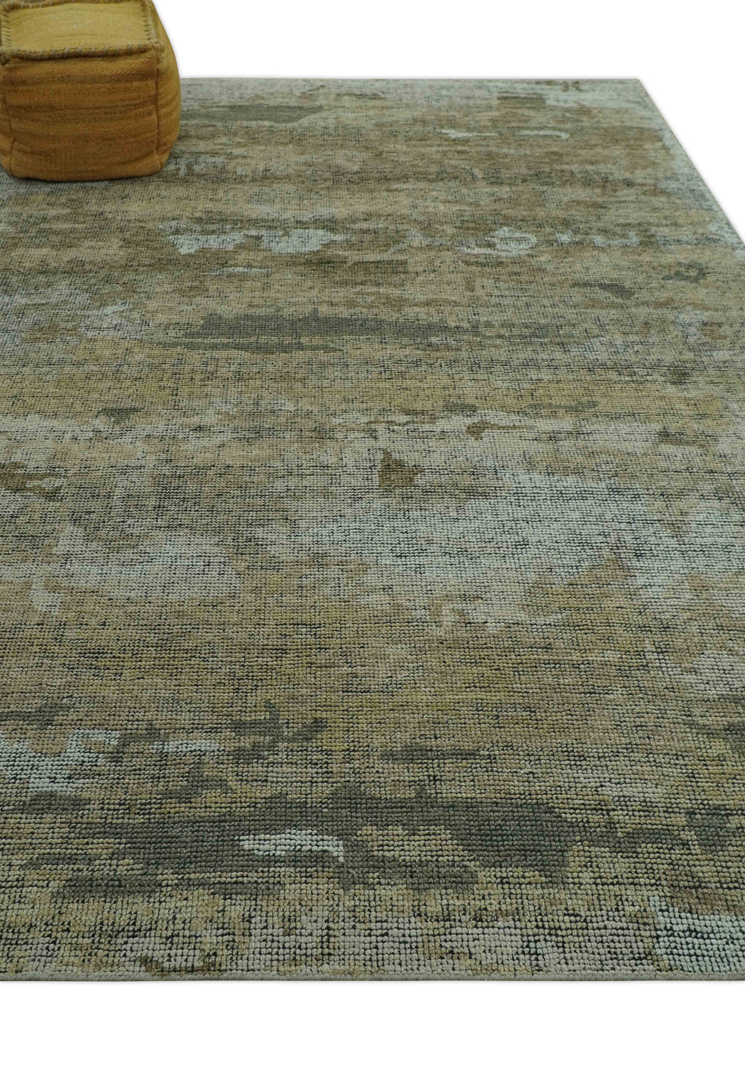 Brown And Silver Abstract Design Hand Knotted Custom Made wool rug