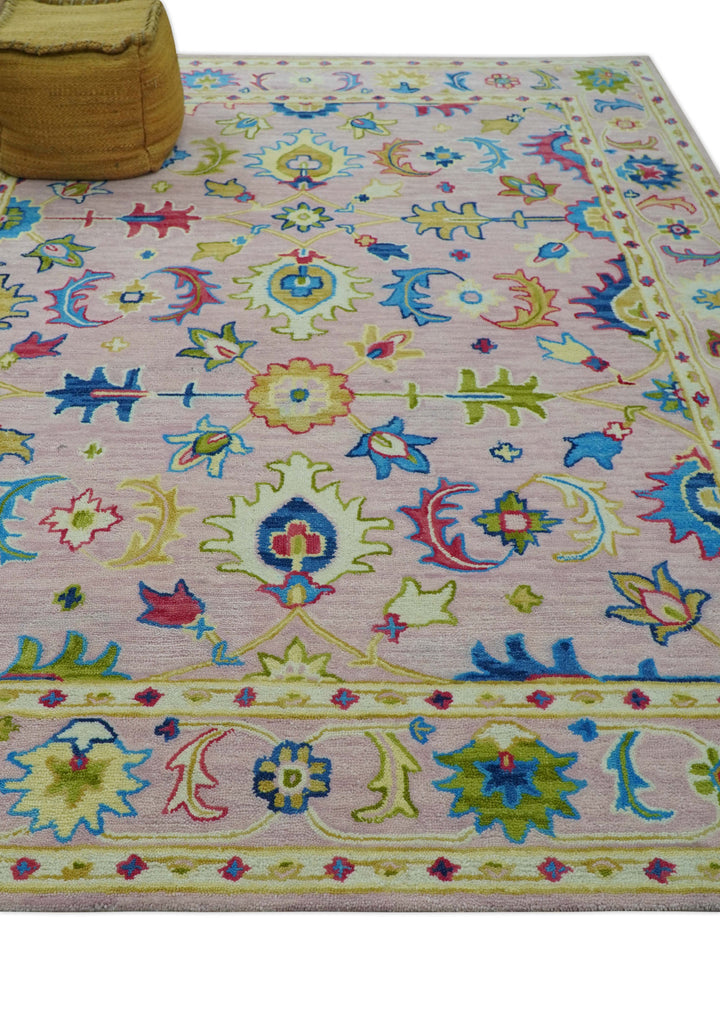 Vibrant Colorful Pink, Olive and Blue Oriental Oushak Hand Tufted Multi Size area rug