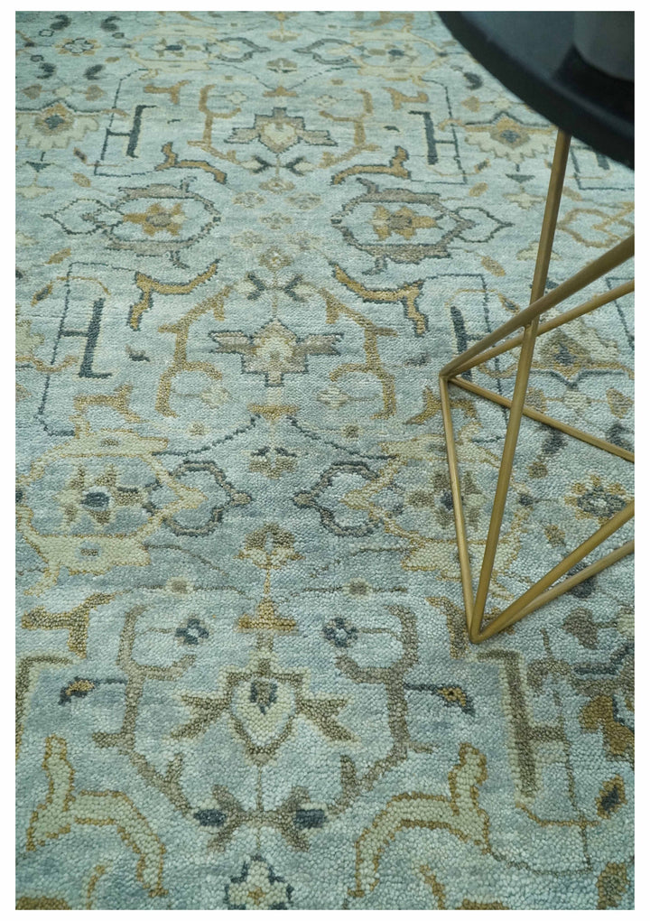 Blue and Beige Hand Knotted Traditional Oriental Oushak 8x10 wool area Rug