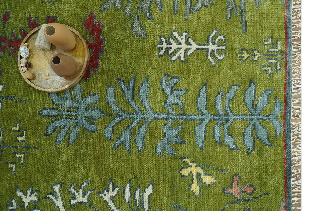 Tree Green, Silver, Maroon Hand Knotted 8x10 wool Area Rug