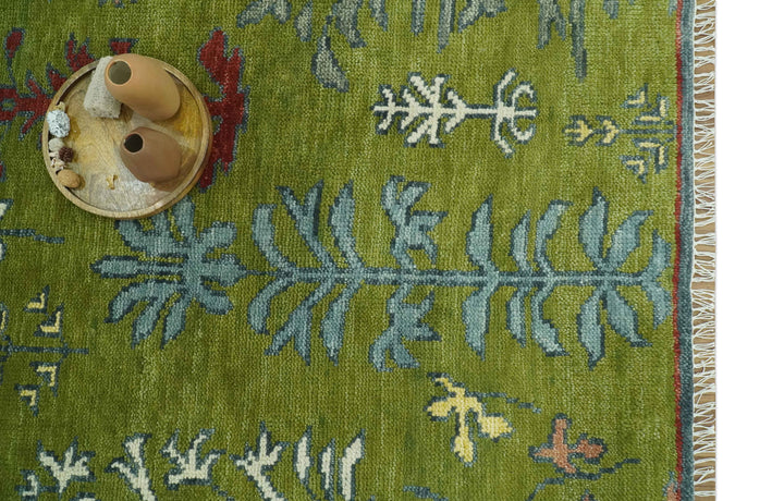 Tree Green, Silver, Maroon Hand Knotted 8x10 wool Area Rug