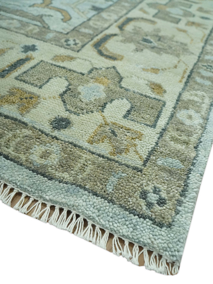 Blue and Beige Hand Knotted Traditional Oriental Oushak 8x10 wool area Rug