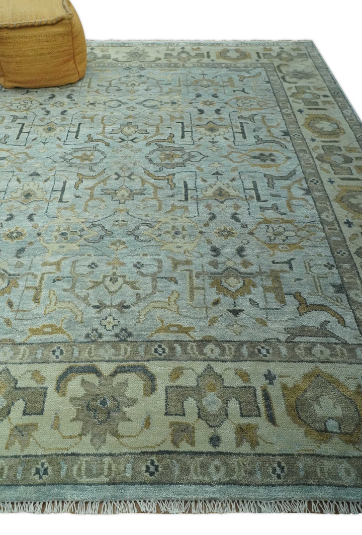 Blue and Beige Hand Knotted Traditional Oriental Oushak 8x10 wool area Rug