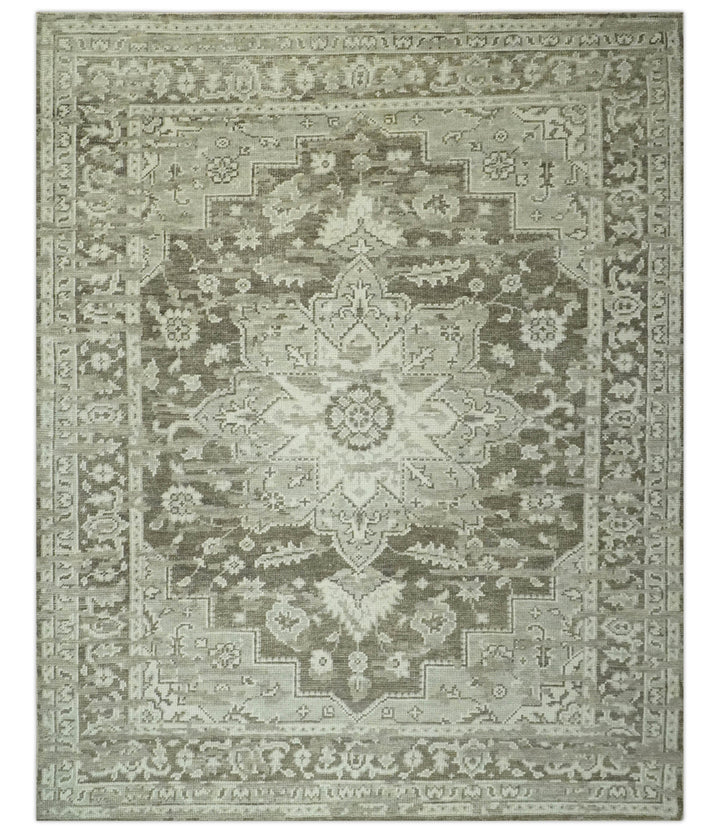 Traditional Turkish Design Beige And Brown Hand Knotted Custom Made wool rug