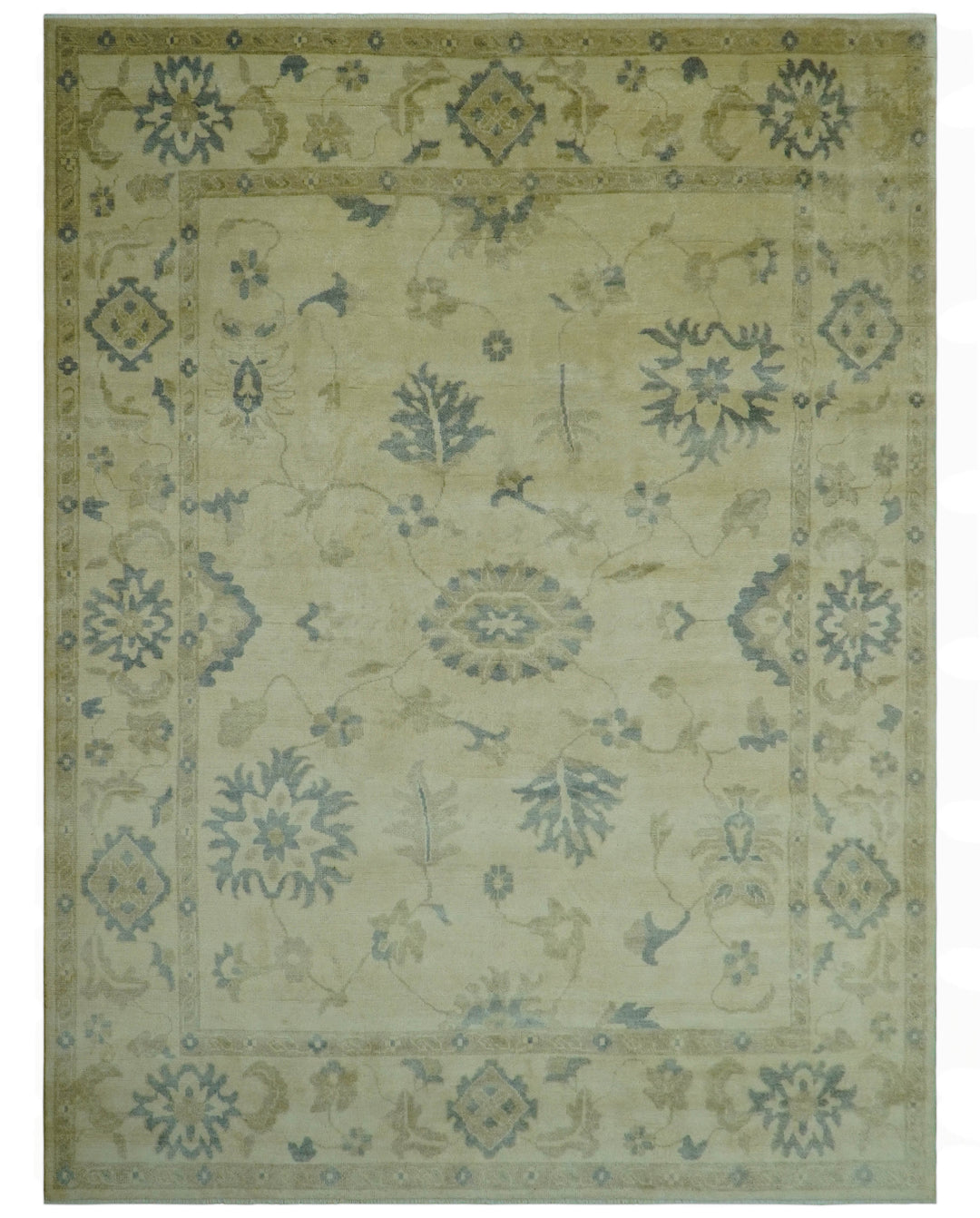 Traditional Oushak Design Beige And Gray Hand Knotted 9x12 Wool Area Rug