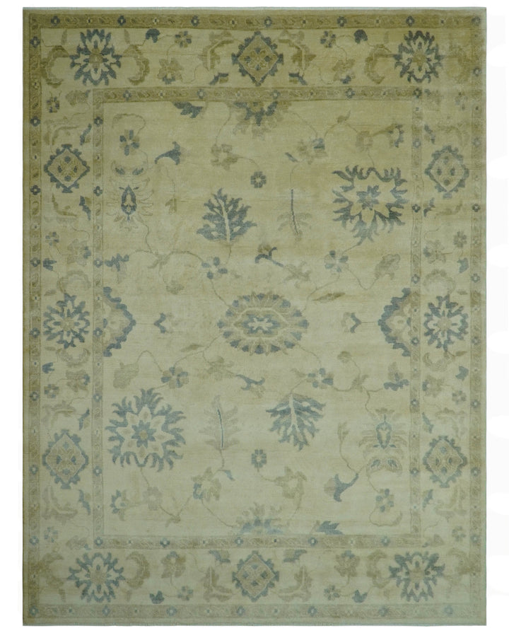 Traditional Oushak Design Beige And Gray Hand Knotted 9x12 Wool Area Rug