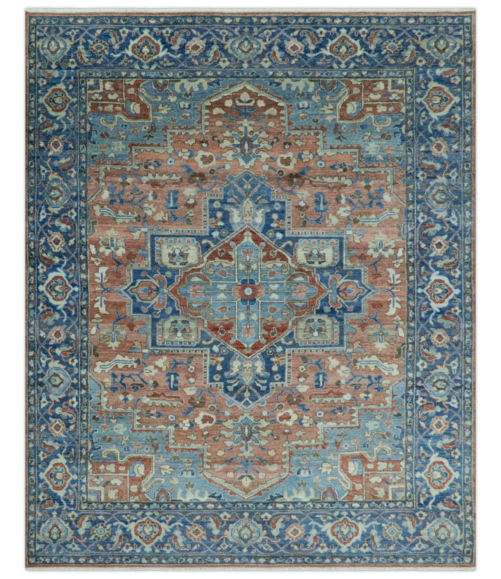 Traditional Serapi Design Rust And Blue Hand Knotted 8x10 Wool Area Rug