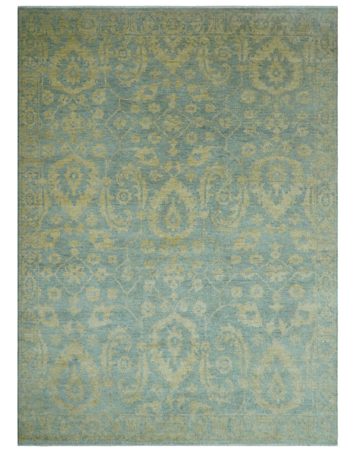 Custom Made Blue And Beige Traditional Floral Hand Knotted Wool Rug