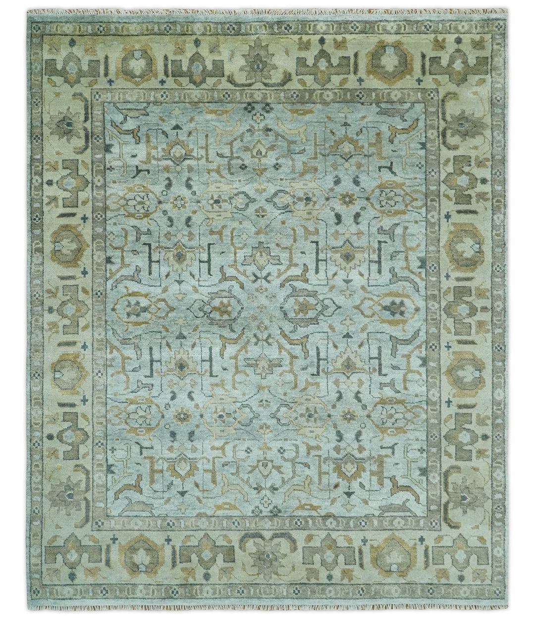 Blue and Beige Hand Knotted Traditional Oriental Oushak 8x10 wool area Rug