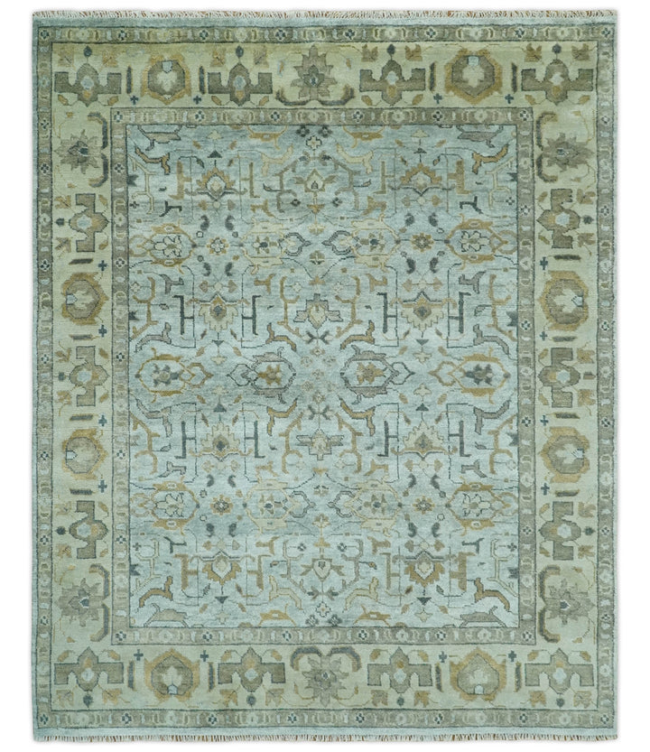 Blue and Beige Hand Knotted Traditional Oriental Oushak 8x10 wool area Rug