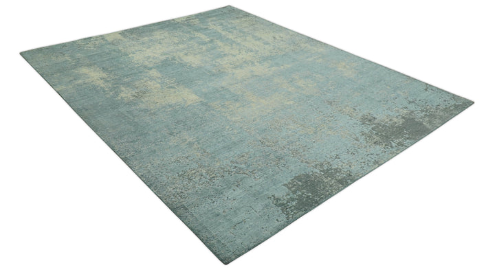 Abstract Design Blue, Beige And Gray 8x10 Hand Knotted Wool and Bamboo Silk Rug