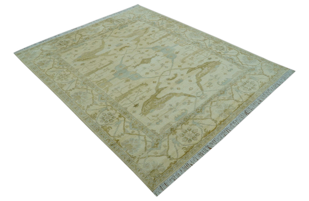 Traditional Oushak Design Ivory And Brown Hand Knotted 8x10 Wool Area Rug