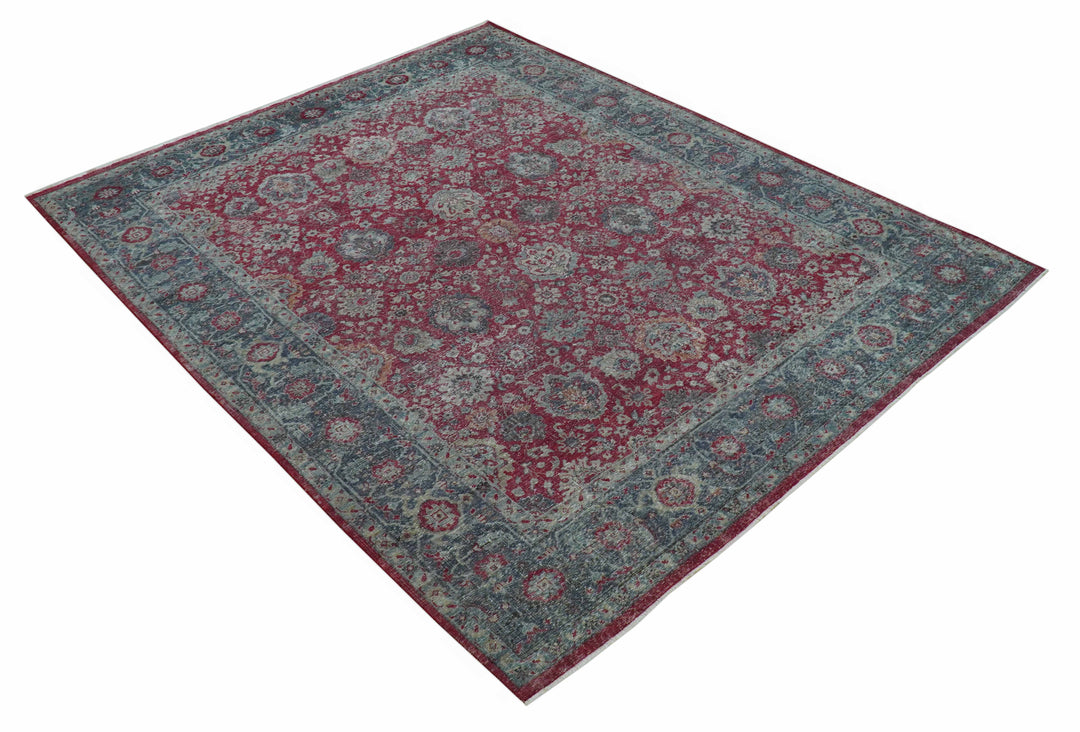 Custom Made Traditional Oriental Design Red And Blue Hand Knotted Wool Area Rug