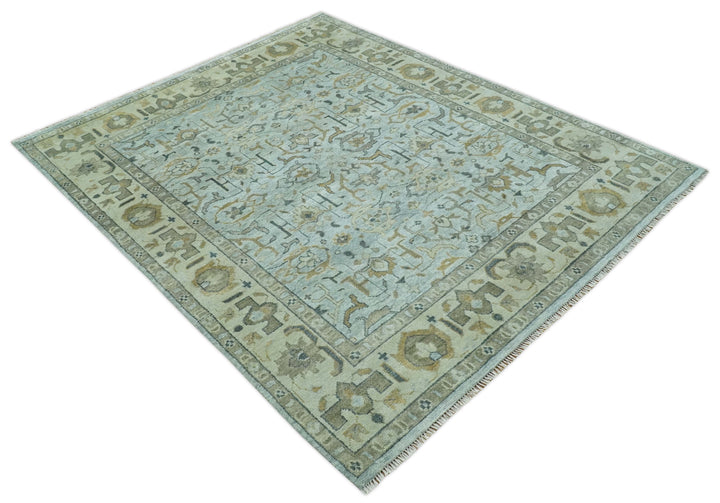 Blue and Beige Hand Knotted Traditional Oriental Oushak 8x10 wool area Rug