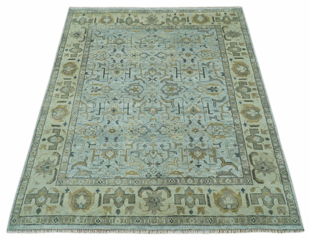 Blue and Beige Hand Knotted Traditional Oriental Oushak 8x10 wool area Rug