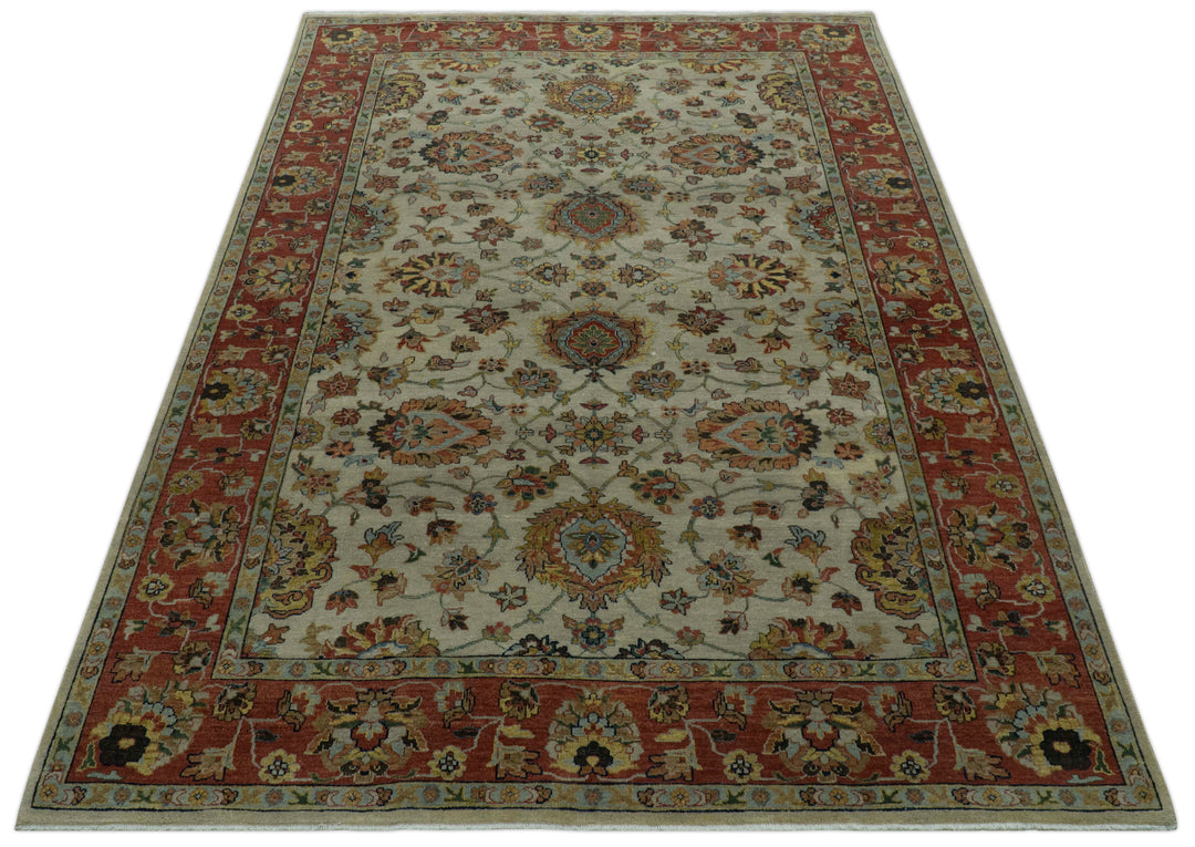 Traditional Heriz Design Beige And Brown  6x9 Hand Knotted Wool Area Rug