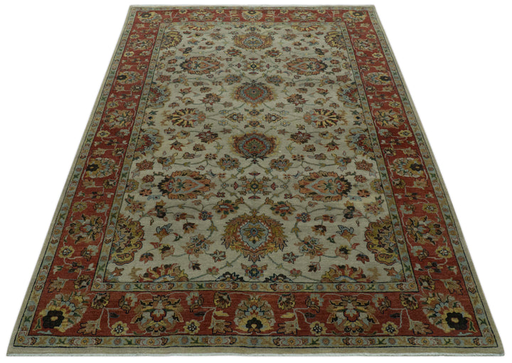 Traditional Heriz Design Beige And Brown  6x9 Hand Knotted Wool Area Rug