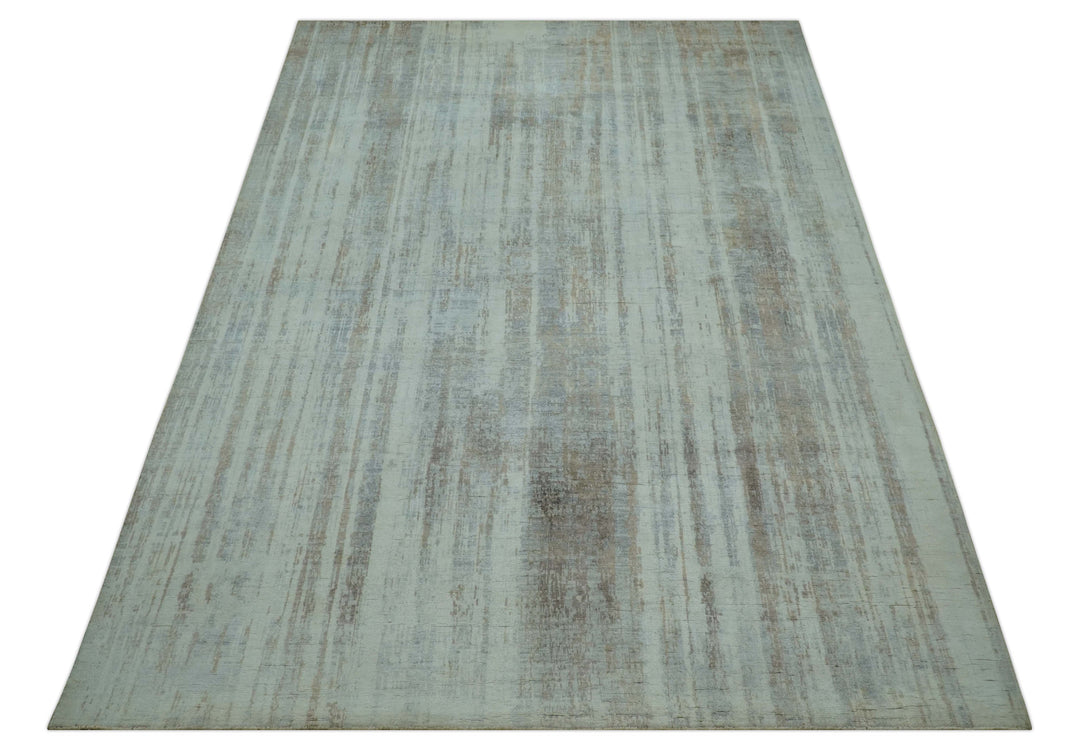 Modern Abstract Design Gray And Blue 8x10 Hand Knotted Bamboo Silk Area Rug