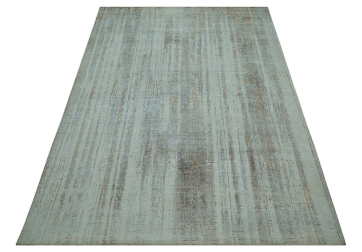 Modern Abstract Design Gray And Blue 8x10 Hand Knotted Bamboo Silk Area Rug