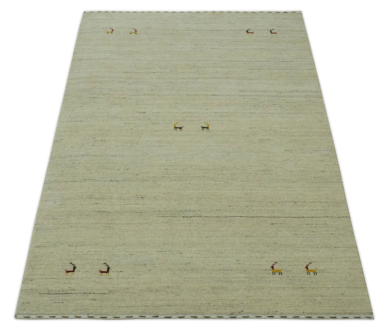 Solid Plain Beige and Charcoal Hand loom Multi size wool area Rug