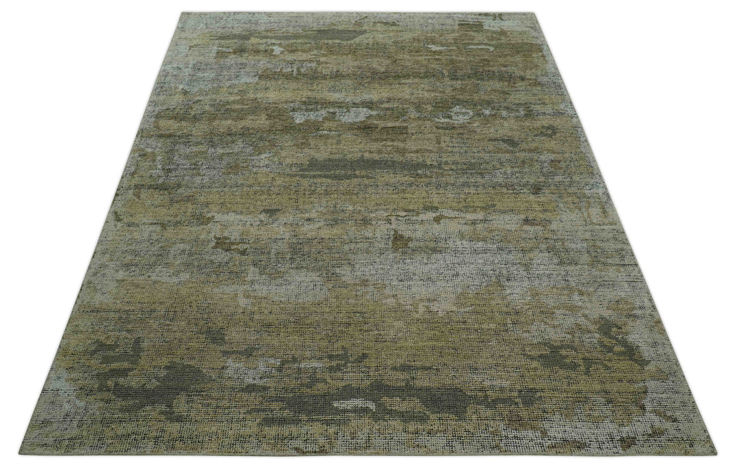 Brown And Silver Abstract Design Hand Knotted Custom Made wool rug