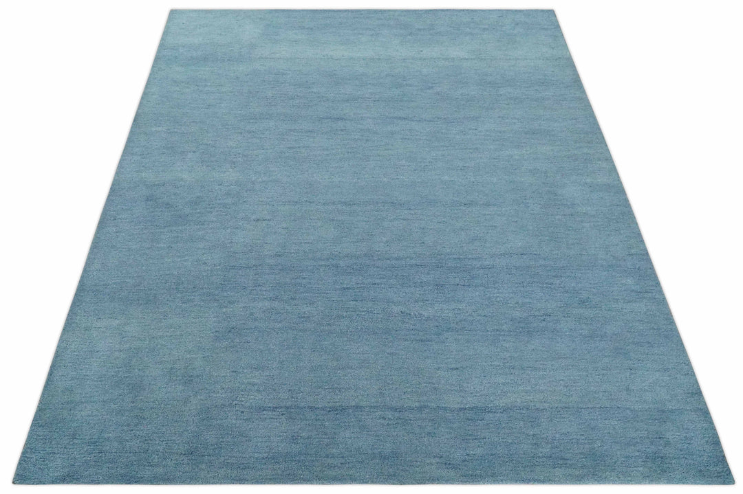 Custom Made Solid Plane Light Blue Woolen Hand Tufted wool area Rug