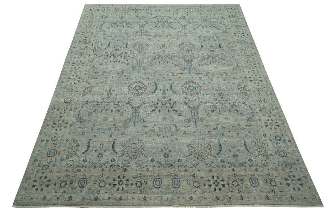 Custom Made Silver And Blue Traditional Oriental Design Hand knotted Wool Area Rug