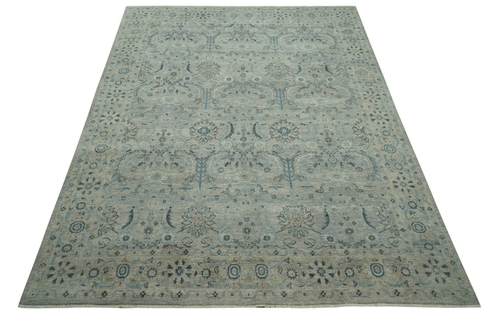 Custom Made Silver And Blue Traditional Oriental Design Hand knotted Wool Area Rug