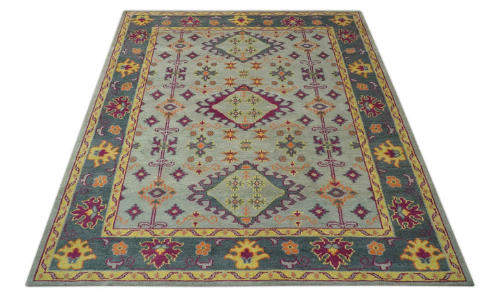 Custom Made Silver, Charcoal and Purple Traditional Oriental Hand Knotted wool Rug