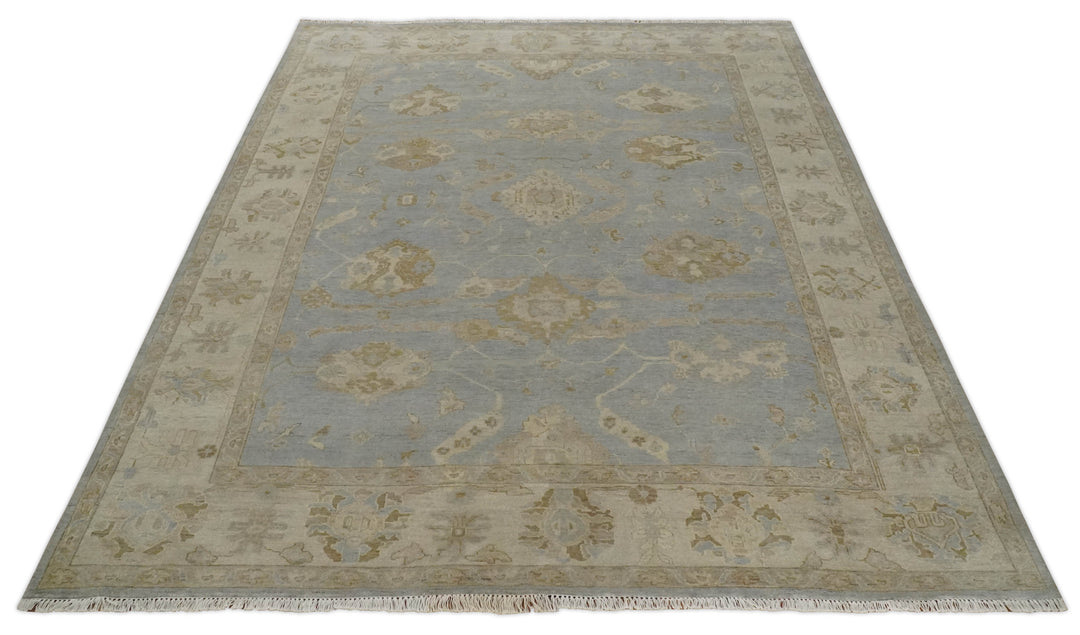 Antique look Gray, Beige and Olive Hand knotted Traditional Oushak 9x12 wool Area Rug