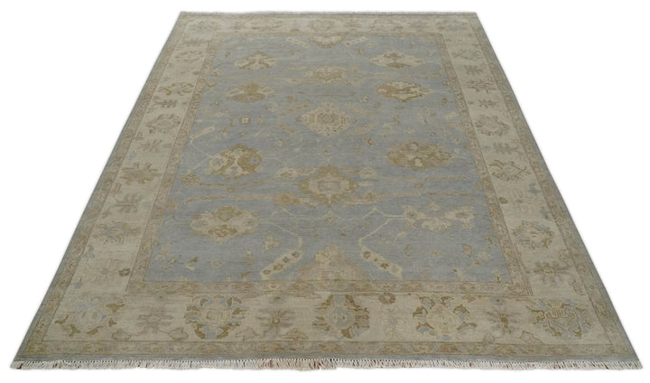 Antique look Gray, Beige and Olive Hand knotted Traditional Oushak 9x12 wool Area Rug