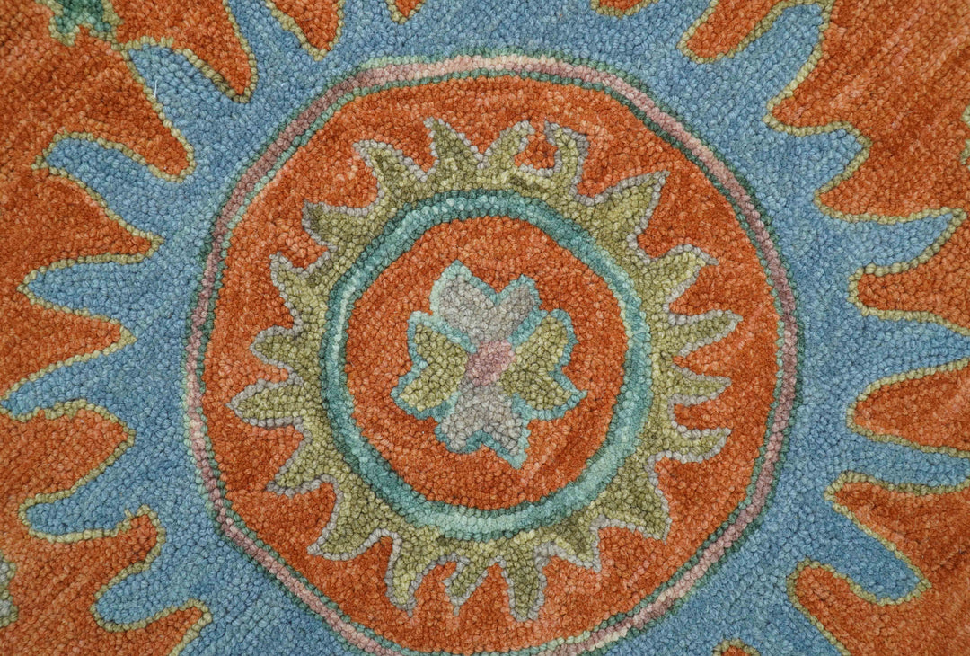 Custom Made Oriental Uzbek Design Floral Rust Hand Tufted Wool Area Rug