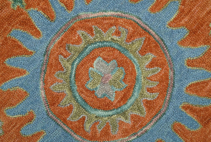 Custom Made Oriental Uzbek Design Floral Rust Hand Tufted Wool Area Rug