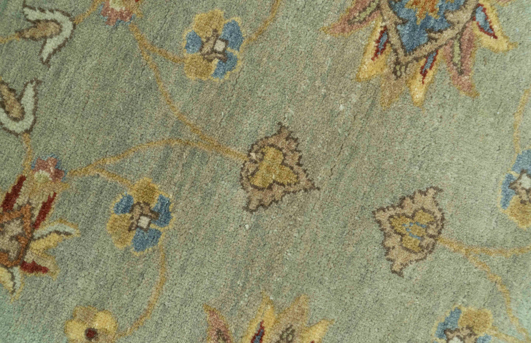 Traditional Oushak Design Green, Blue And Rust 6.5x8 Hand Knotted wool rug