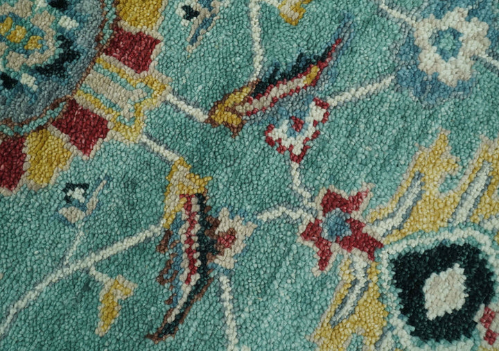 Teal And Yellow Modern Oushak Style Hand Knotted Custom Made Wool Rug