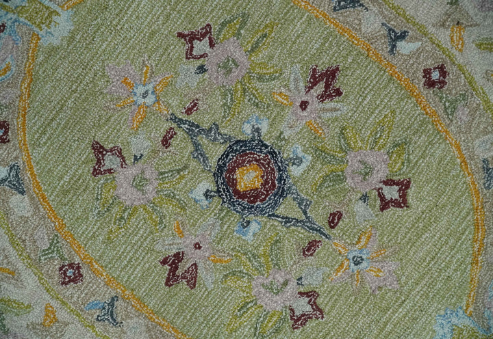 Ivory and Green 8x10 French Design Aubusson Hand Tufted Wool Area Rug