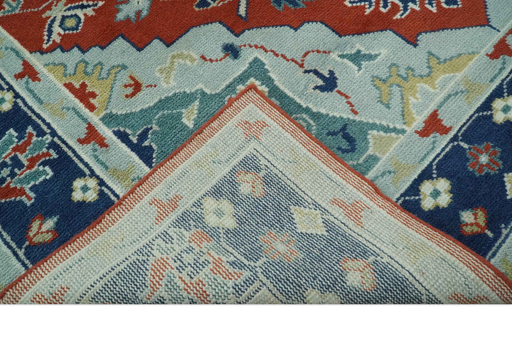 Custom Made Rust, Blue and Silver hand knotted Traditional Heriz wool area rug