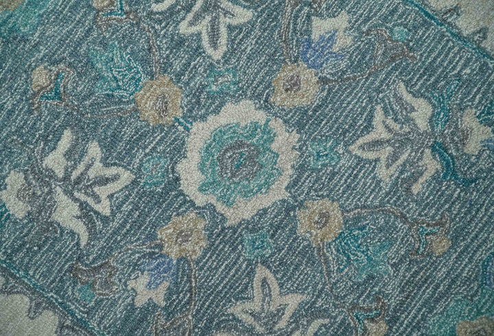 French Design Aubusson 8x10 Ivory and Blue Hand Tufted Wool Area Rug