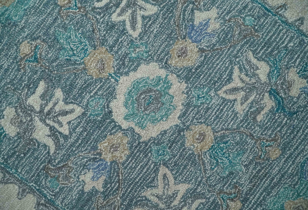 French Design Aubusson Custom Made Ivory and Blue Hand Tufted Wool Area Rug