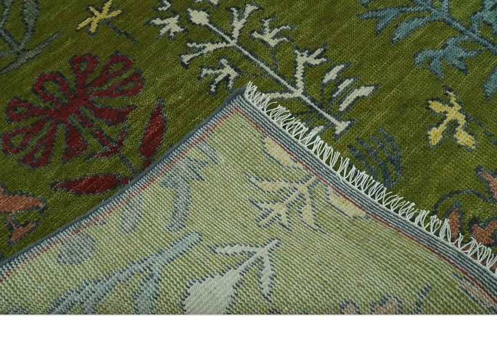 Tree Green, Silver, Maroon Hand Knotted 8x10 wool Area Rug