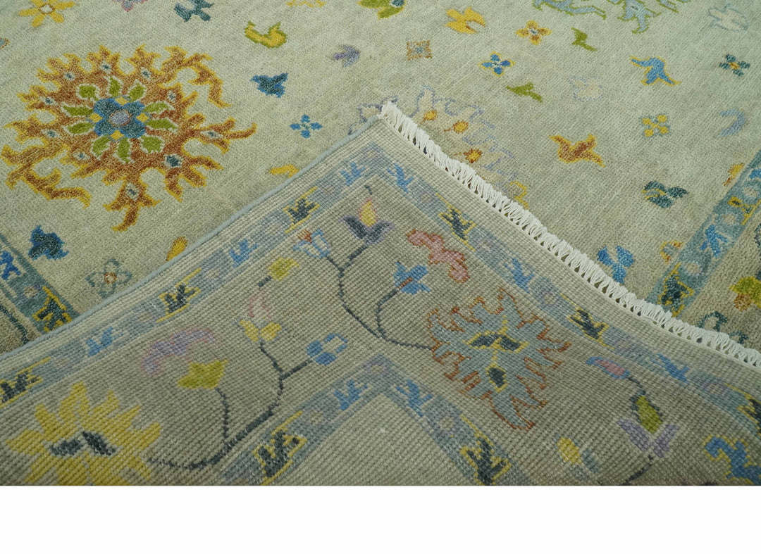 Beige and Blue Hand Knotted 8x10 Traditional Floral wool area rug
