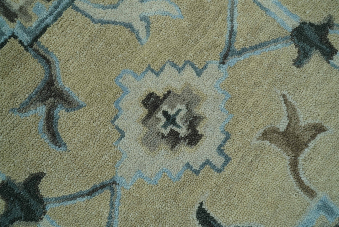 Custom Made Beige, Ivory and Blue Hand Tufted Floral Oriental Oushak wool area rug